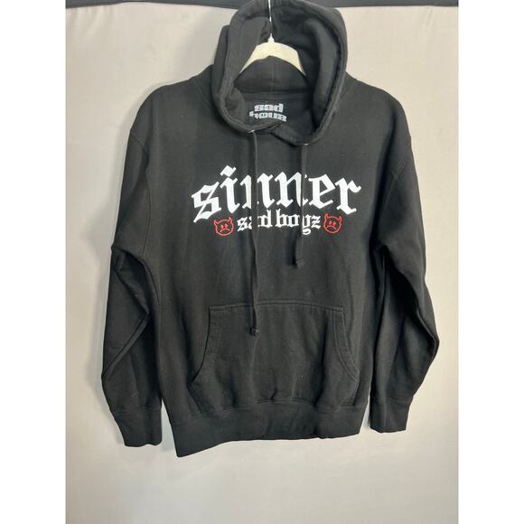 Sad Boyz Sinners Hoodie Men Sz Medium Black Pullover Sweatshirt Skull Grunge Y2K - Picture 1 of 12